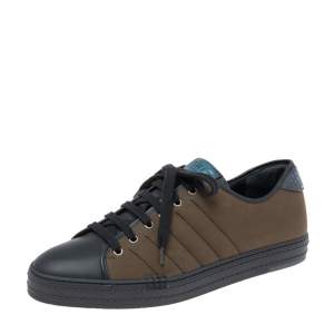 Berluti Black/Green Canvas and Leather Trim Playfield Sneakers Size 44
