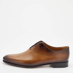 Berluti Brown Leather Alessandro Galet Scritto Lace Up Oxfords Size 43.5