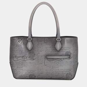 Pre Owned Berluti Calligraphy Tote Bag Gray Leather Size Mini