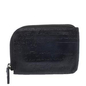 Berluti Navy Blue Wapa Scritto Leather Zipped Card Holder