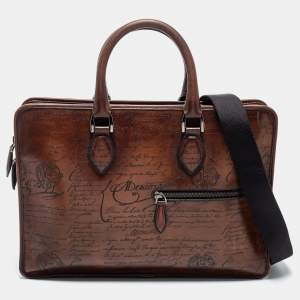 Berluti Brown Scritto Leather Mini Un Jour Briefcase