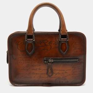 Berluti Brown Scritto Leather Un Jour Messenger Bag