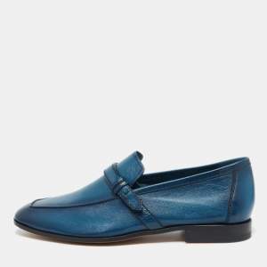 Berluti Blue Leather Strap Detail Slip On Loafers Size 39.5