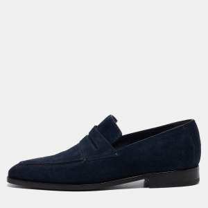 Berluti Navy Blue Suede Penny Loafers Size 41
