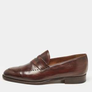 Berluti Brown Leather Penny Loafers Size 40.5