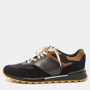Berluti Black/Brown Suede and Leather Low Top Lace Up Sneakers Size 42.5