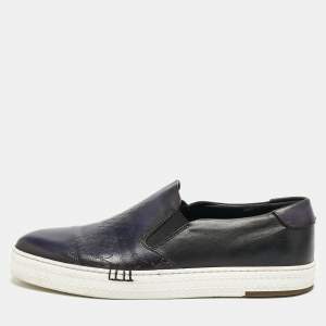 Berluti Navy Blue Leather Playtime Slip On Sneakers Size 42
