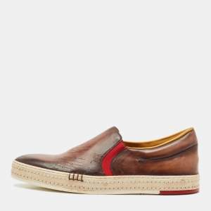 Berluti Brown Leather Playtime Slip On Sneakers Size 43