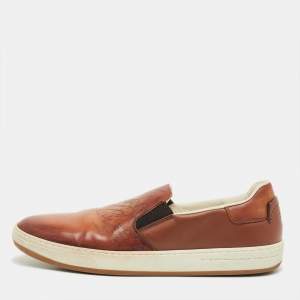 Pre Owned Berluti Brown Leather Slip On Sneakers Size 42