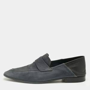 Pre Owned Berluti Grey Leather and Nubuck Leather Penny Loafers Size 42