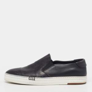 Pre Owned Berluti Playtime Size 42 Black Leather Slip On Sneakers