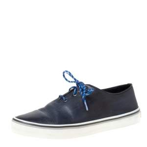 Berluti Blue Leather Lace Up Sneakers Size 41.5