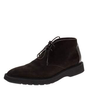 Pre Owned Berluti Dark Brown Suede And Leather Lace Up Desert Boots Size 42.5
