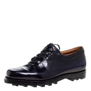 Berluti Blue Leather Lace Up Oxfords Size 41.5 