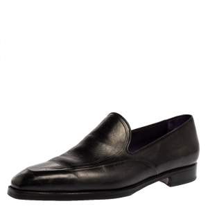Berlutti Black Leather Slip On Loafers Size 42.5