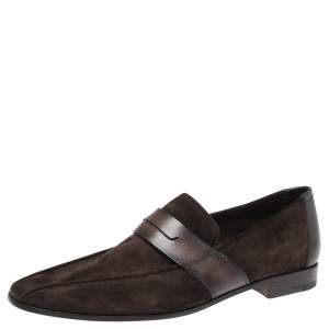 Berluti Brown Leather And Suede Penny Loafers Size 42