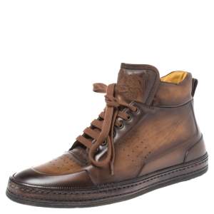 Berluti Brown Burnished Leather Playtime High Top Sneakers Size 43