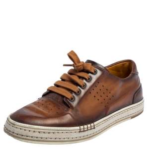 Berluti Brown Ombre Leather Playtime Low Top Sneakers Size 41.5