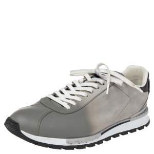 Berluti Ombre Grey Suede and Leather Lace Up Sneakers Size 43.5