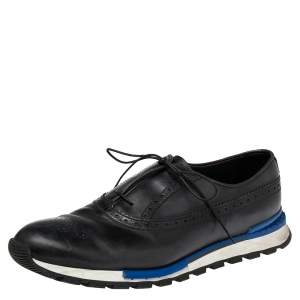 Berluti Blue/Black Leather Fast Track Brogue Sneakers Size 44.5