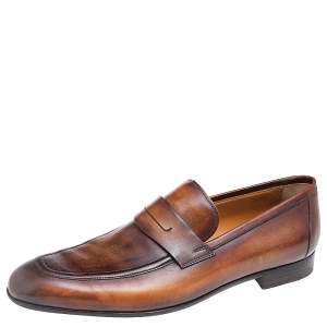 Berluti Brown Leather Lorenzo Slip On Loafers Size 44