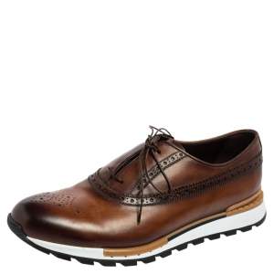 Berluti Brown Leather Fast Track Brogue Sneakers Size 43.5
