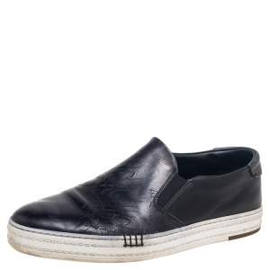 Berluti Black Leather Playtime Palermo Scritto Slip On Sneakers Size 42