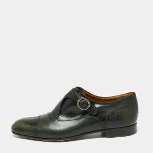 Berluti Green/Black Leather Monk Strap Loafers Size 43