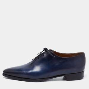 Berluti Navy Blue/Black Leather Lace Up Oxfords Size 45