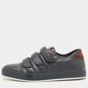Berluti Grey Leather Velcro Low Top Sneakers Size 43