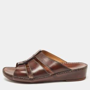 Berluti Dark Brown Leather Slide Sandals 43.5