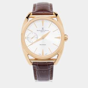 Bernhard H.Mayer Silver Rose Gold PVD Plated Stainless Steel Leather Mecanique BH30/CWR Men's Wristwatch 44 mm