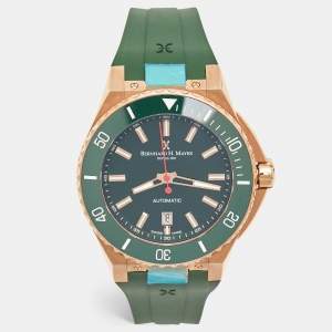 Bernhard H. Mayer Green Ceramic Rose Gold PVD Plated Stainless Steel Rubber Limited Edition PowerMaster BH45T/CW Men's Wristwatch 44 mm