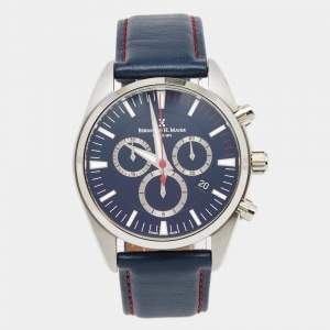 Bernhard H. Mayer Blue Stainless Steel Leather Ascent Chronograph BH06/CWP Men's Wristwatch 44 mm 