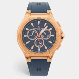 Bernhard H. Mayer Blue Rose Gold Plated Stainless Steel Rubber Le Classique Chronograph BH39P/CW Men's Wristwatch 44 mm
