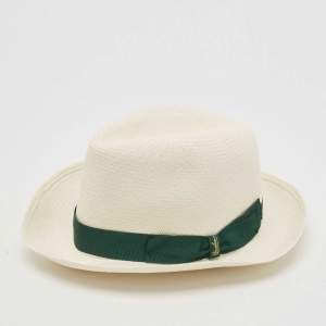 Borsalino White Straw Ribbon Detail Cappelli Hat Size 57