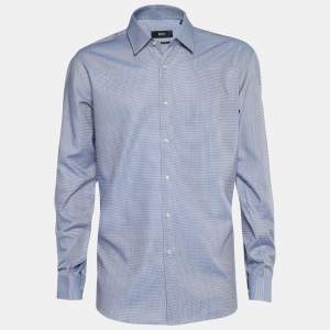 Pre Owned Boss By Hugo Boss Blue Printed Cotton Button Front Shirt XXXL