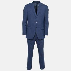 Pre Owned Boss By Hugo Boss Blue Plaid Wool T-Harvers5/Glover3 Slim Fit Suit XL