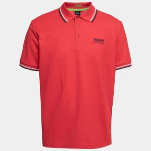 Pre Owned Boss By Hugo Boss Red Cotton Logo Embroidered Polo T-Shirt XL