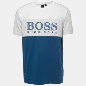 Boss By Hugo Boss Blue Logo Embroidered Cotton Tee 6 Polo T-Shirt L