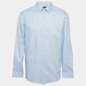 Pre Owned Boss By Hugo Boss Blue Micro Ditsy Cotton Slim Fit Shirt XXL