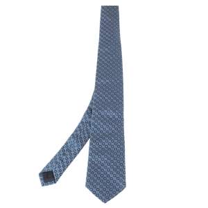 Pre Owned Boss By Hugo Boss Blue Geometric Patterned Silk Tie