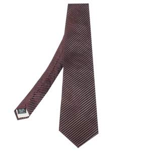 Pre Owned Boss By Hugo Boss Burgundy Striped Silk Jacquard Tie