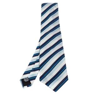 Boss By Hugo Boss Blue Diagonal Striped Silk Traditional Tie 