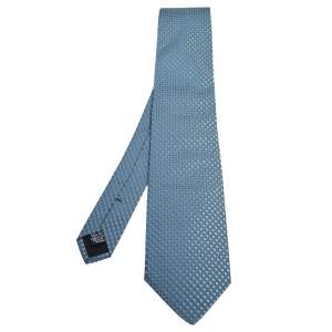 Pre Owned Boss By Hugo Boss Blue Square Patterned Silk Jacquard Tie