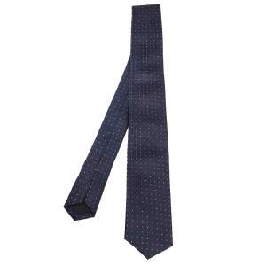 Pre Owned Boss By Hugo Boss Navy Blue Jacquard Silk Skinny Tie