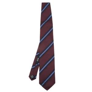 Pre Owned Boss By Hugo Boss Burgundy Striped Silk Tie