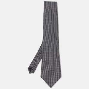 Pre Owned Boss By Hugo Boss Monochrome Jacquard Silk Tie