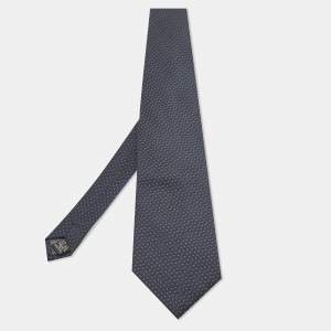 Pre Owned Boss By Hugo Boss Navy Blue Dot Pattern Silk Traditional Tie