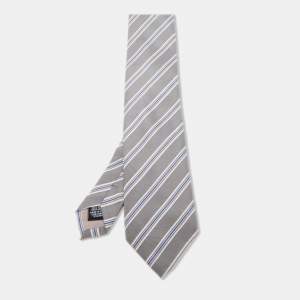  Boss By Hugo Boss Grey Diagonal Striped Silk Tie